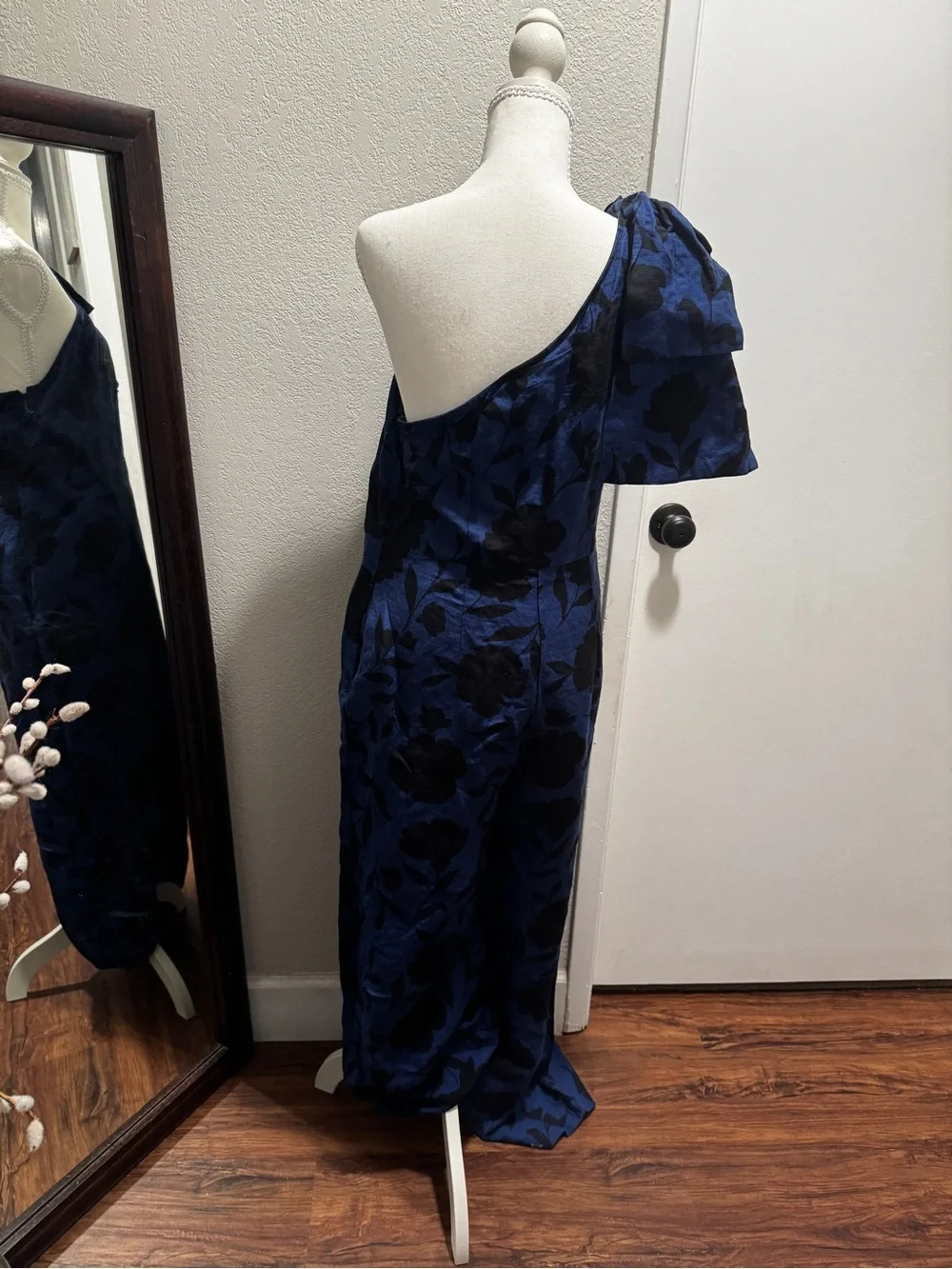 Kate Spade X Target Blue and Black Floral Linen Blend One Shoulder Jumpsuit